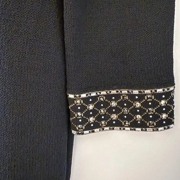 St. John Evening Black Knit Dress with Jewel Embellished Neckline & Cuffs - Picture 6 of 12